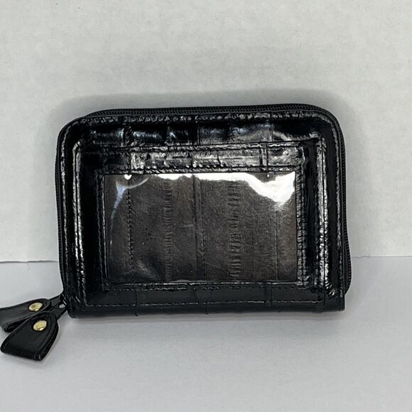 Lee Sands Eel Skin Black Zip Around Wallet 12 Slots Excellent Condition - Picture 2 of 4